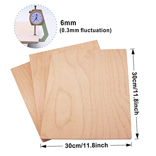 Consmos Baltic Birch Plywood 6mm 1/4" x 12" x 12" Craft Wood, Pack of 3 B/BB Grade Baltic Birch Sheets, Perfect for DIY Projects, Painting, Drawing,