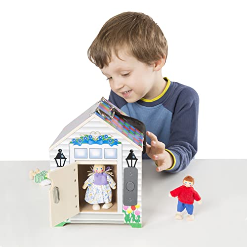 Melissa & Doug Take-Along Wooden Doorbell Dollhouse - Doorbell Sounds, Keys, 4 Poseable Dolls - Portable, Doorbell House For Kids Ages 3+ Melissa & Doug