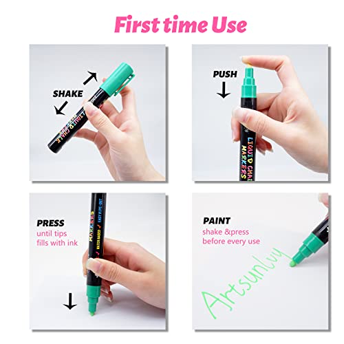 Artsunlvy 8 Colors Chalk Markers,Erasable, Non-Toxic, Water-Based, Reversible Tips, Chalkboard Markers for Kids,Adults,Signs, Windows, Blackboard,Dry Artsunlvy