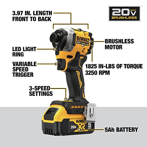 DEWALT DCF850P1 ATOMIC 20V MAX* 1/4 in. Brushless Cordless 3-Speed Impact Driver Kit DEWALT