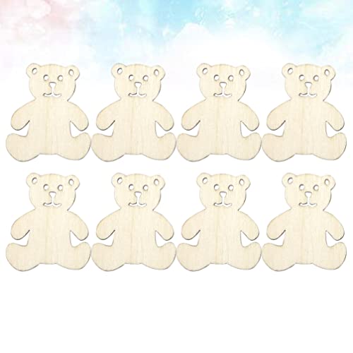 Ciieeo 40pcs Wooden Bear Shaped Cutouts Hanging Wood Bear Shape Clips Hanging Bear Ornaments with Hole Ropes for DIY Project Valentines Day Ciieeo