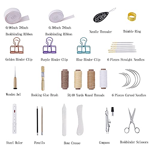 BUTUZE 32 Pieces Hand Bookbinding Tools, Bookbinding Kit for Beginners,Complete Bookbinding Tool Kit with Bookbinding Waxed Thread,Sewing Needles for BUTUZE
