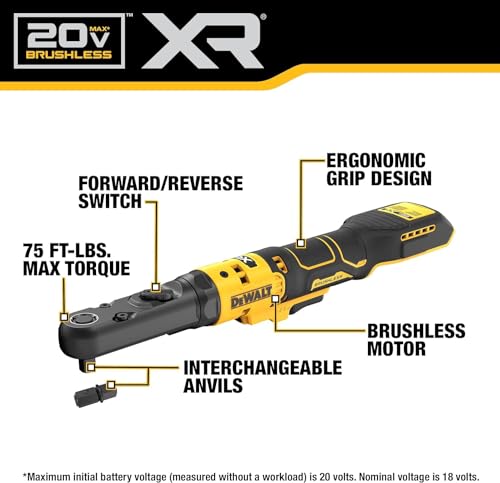 DEWALT 20V MAX XR Cordless Ratchet Set, 3/8" and 1/2" Sealed Head Ratchet, Battery and Charger Included (DCF510GE1), Black DEWALT