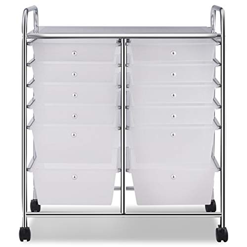 Giantex 12 Drawer Rolling Storage Cart Tools Scrapbook Paper Office School Organizer (White) Giantex