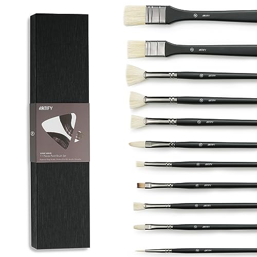 ARTIFY Oil Paint Brush Set - 11 Pieces | Professional Artist Paint Brush Set for Oil Painting | Natural Hog Bristle Brushes with an Additional Nylon ARTIFY art supplies
