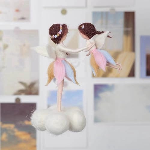 Mom and Kid on Cloud Fairy Needle Felting Kit Mom 6INCH Kid 4INCH Friendly Instruction DIY Craft Kit for Beginners Feltsky