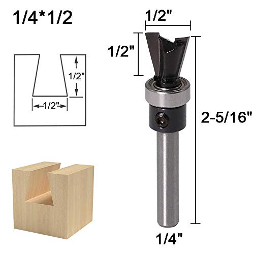 Wolfride 2Pcs Dovetail Router Bits 1/4 Inch Shank Dovetail Joint Router Bit Set with Bearing for Woodworking Cutter Wolfride