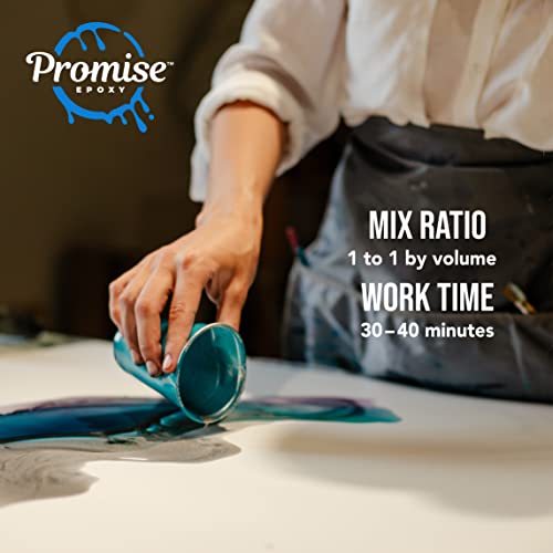 Epoxy Resin Promise Epoxy- Clear Coat Table Top 64 Oz | 2-Part Epoxy Resin (32 Oz) & Hardener Set (32 Oz) | Resin Epoxy Kit with Mixing Cups, Stir Pro Marine Supplies