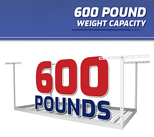 SafeRacks 4x8 Overhead Garage Storage Rack Heavy Duty - White (18"-33") - Holds 600 lb SafeRacks
