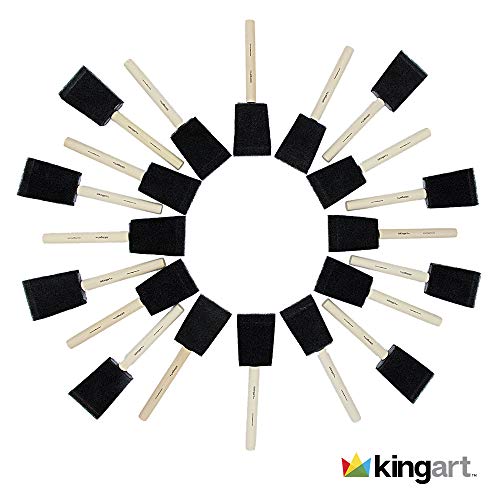 KINGART 241-25 Foam 25 Pc. Value Pack 1" Brush Set, Short Wood Handle, for Oil, Acrylic & Watercolor Paint, Great for Crafts, DIY Home Projects, KINGART
