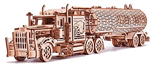 Wood Trick Big Rig Mechanical Toy Truck - 14x6″ - Powerful Rubber Band Motor - Realistic Semi Truck Wooden Model Kit for Adults and Kids - 3D Wooden Wood Trick
