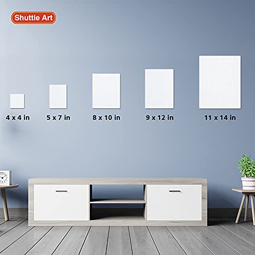 Shuttle Art Stretched Canvas, 15 Multi Pack, 4x4, 5 x 7, 8 x 10, 9x12, 11 x 14 Inches (3 of Each), 100% Cotton, Primed White Painting Canvas, Art Shuttle Art