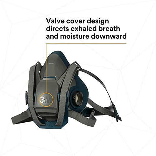 3M Rugged Comfort Quick Latch Half Facepiece Reusable Respirator 6503QL, Gases, Vapors, Dust, Large, Gray/Teal 3M