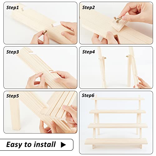 NBEADS 4-Tier Wooden Display Stand Riser, 12-Slot Earring Ring Holder Detachable Unfinished Wood Retail Jewelry Card Display Stand with Groove for NBEADS