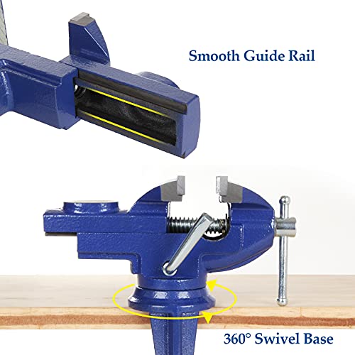 ABuff Universal Table Vise 2-1/2 Inch, Blue 360° Swivel Vise with Table Clamp&Jaw Covers, Heavy Duty Repair Tools Table Vise, Durable Vice for ABuff