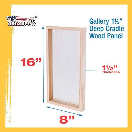 U.S. Art Supply 8" x 16" Birch Wood Paint Pouring Panel Boards, Gallery 1-1/2" Deep Cradle (Pack of 3) - Artist Depth Wooden Wall Canvases - Painting U.S. Art Supply