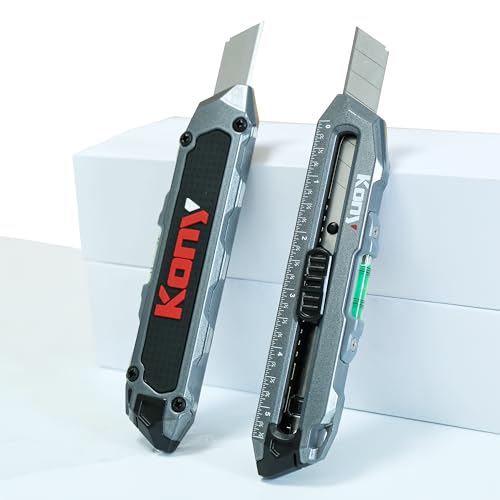 Kony, Heavy Duty Utility Knife, Carpet Cutter, Box Cutter Retractable w/Ruler, Water Bubble Level - Perfect Knife for Crafting, Cutting & Home Kony