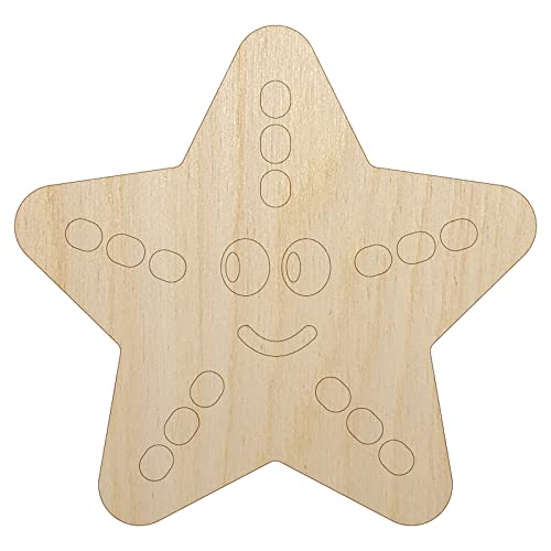 Starfish and Shell Beach Tropical Doodle Unfinished Wood Shape Piece Cutout  for DIY Craft Projects