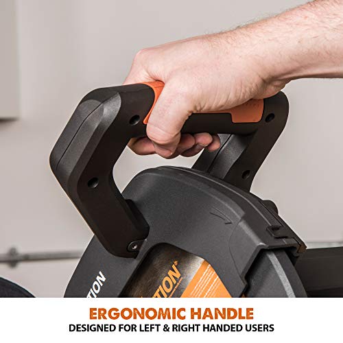 Evolution Power Tools R255SMS+ PLUS 10-Inch Sliding Miter Saw Plus Multi-Material Multi-Purpose Cutting Cuts Metal, Plastic, Wood & More 0˚ - 45˚ Evolution