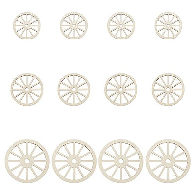 OLYCRAFT 12pcs 3Sizes Unfinished Wood Wheel Blank Wood Slices Train Car Wheel Wooden Pieces Unfinished Blank Slices Natural Wood Cutouts for DIY