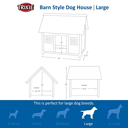 TRIXIE Natura Barn Style Dog House, Elevated Pet Shelter, Weatherproof Dog House, Medium TRIXIE