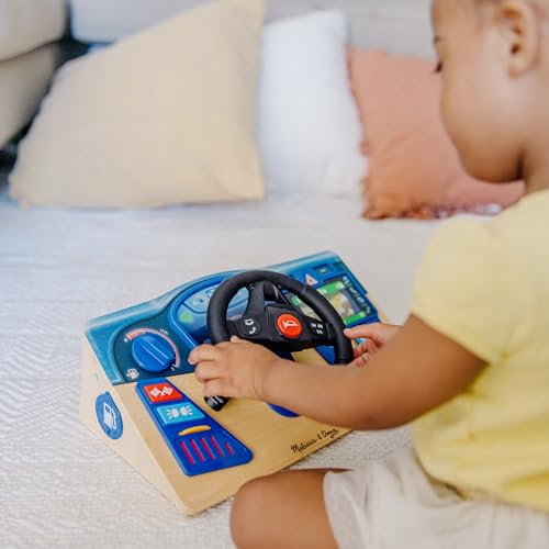 Melissa & Doug Vroom & Zoom Interactive Wooden Dashboard Steering Wheel Pretend Play Driving Toy - Kids Activity Board, Toddler Sensory Toys For Ages Melissa & Doug
