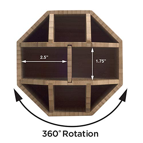 Bamboo Rotating Utensil Holder & Kitchen Organizer, Multiple Compartments, 8 Sections, store Forks, Serving Spoons, Knives, and other cooking tools MobileVision