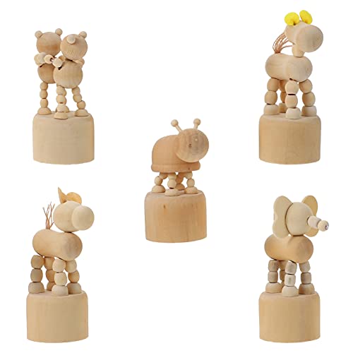 BESPORTBLE 4pcs Wooden Push Up Toys Dog Elephant Unfinished Wooden Peg Doll Kids Finger Puppets Wood Animal Figurines Dancing Animal Giraffe Press BESPORTBLE
