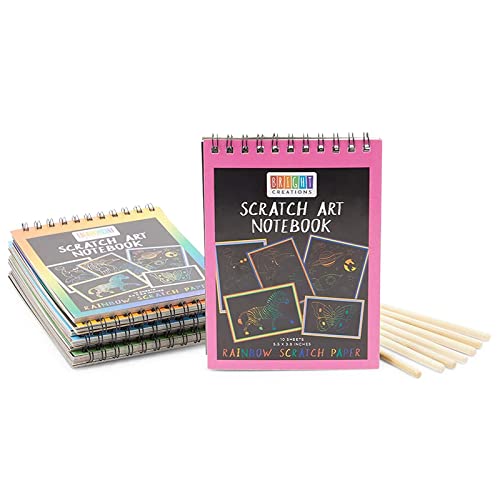 Bright Creations 8 Pack Rainbow Scratch Paper Pads for Kids with Wooden Styluses, 10 Sheets (5.5 x 3.9 In) Bright Creations