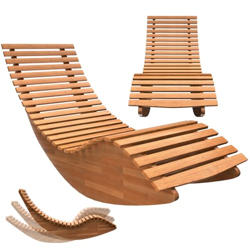 cucunu Chaise Lounge | Rocking Outdoor Lounger Chair Made from Acacia Wood | 330 lbs Capacity Wooden Furniture for Patio, Pool, Sauna cucunu