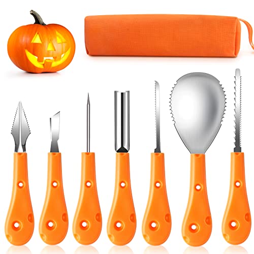 Greatever Halloween Pumpkin Carving Kit,Professional and Heavy Duty Stainless Steel Tools,Pumpkin Carving Set with Carrying Case(7pcs) Greatever
