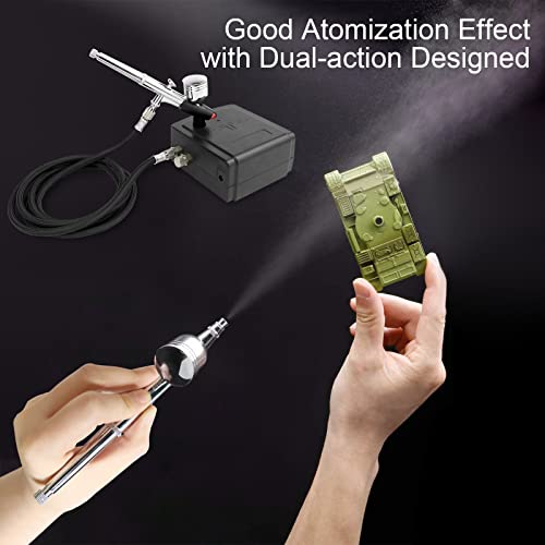 Airbrush Kit Portable Dual-Action Airbrush Gun and Mini Air Compressor Set for Make up,Art Painting,Tattoo,Cake,Manicure, Spray Model,Craft,and More Spedertool