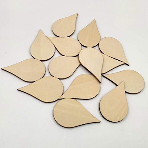 Amosfun 20pcs Wooden Shape Cutouts Wood Water Drop Shape Discs Slices Wood Pieces Embellishment DIY Crafts Ornament Home Decorations 50mm Amosfun
