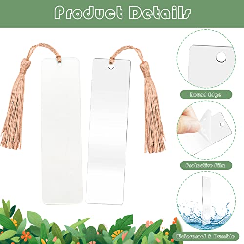 ZYNERY 60 Pcs Acrylic Bookmark Blanks, 30 Pcs Acrylic Bookmarks with 30 Pcs Tassels, Unfinished Transparent Bookmarks, Double Sided DIY Rectangle ZYNERY