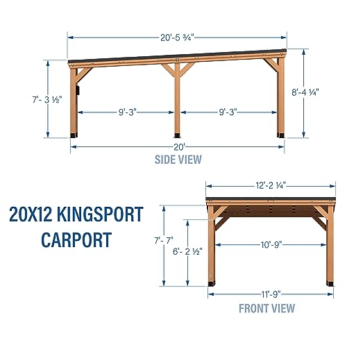 Backyard Discovery Kingsport 20 ft. x 12 ft. All Cedar Wooden Carport Gazebo with Hard Top Steel Roof Backyard Discovery