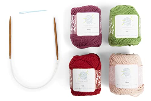 Mindfulness Flora Beginners Knitting Kit, Includes 100% Cotton Knitting Yarn, Circular Knitting Needles, Yarn Needle - Make Washcloths - Knit kit for mindfulknits