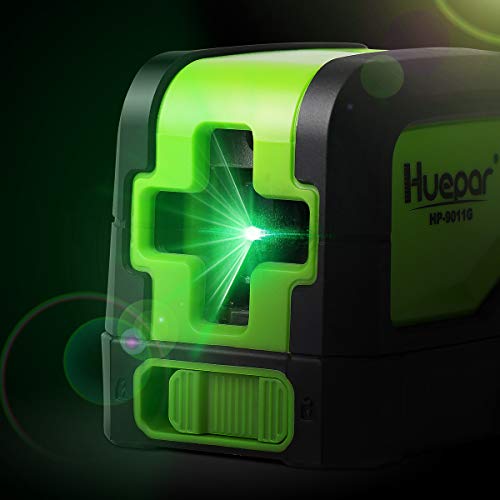 Huepar Cross Line Laser - DIY Self-Leveling Green Beam Horizontal and Vertical Line Laser Level with 100 Ft Visibility, Bright Laser Lines with 360° Huepar