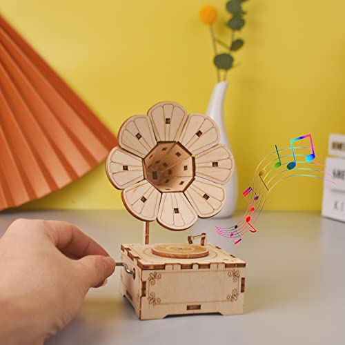 YII WMOC 3D Wooden Puzzle Music Box Phonograph Hand Crank Music Box Teaser Science and Education Education DIY Kits 3D Puzzles for Adults yii wmoc