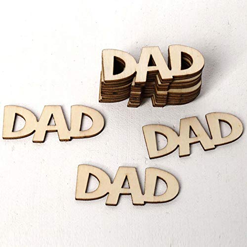 30 Pcs Little DAD Wood Crafts DIY Cutout Wooden Slices Embellishments Gift Unfinished Wood Ornaments for Happy Father's Day Daddy's Birthday Party Creaides