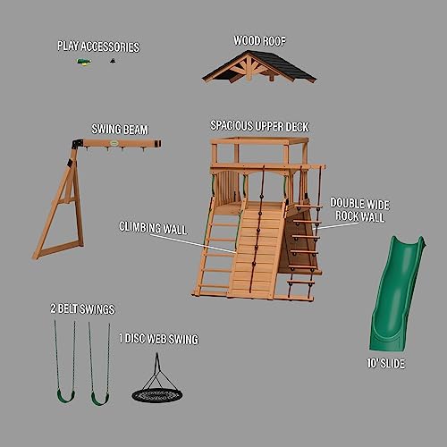 Backyard Discovery Endeavor All Cedar Wood Swing Set Playset for Backyard with Large Clubhouse Wave Slide Rope Ladder Rock Climbing Wall Wave Slide 2 Backyard Discovery
