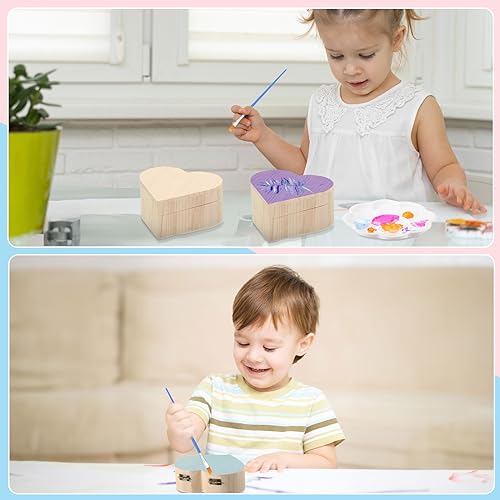 Kigley 6 Sets Paint Your Own Wooden Heart Boxes Arts and Craft Paint Kits Unfinished Wood Jewelry Box for Ages 2-12 Year Old Girls Boys DIY Craft Kigley