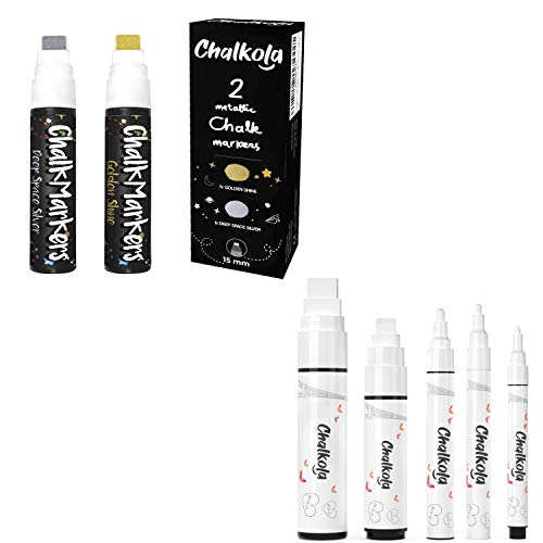 Chalkola Fun Bundle - 2 Jumbo Metallic + 5 White Variety Markers Chalkola
