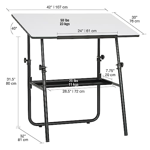 SD Studio Designs Ultima, Foldable Crafting Desk Top Angle and Height Adjustable Drafting Table, 42" W X 30" D, Black/White SD Studio Designs