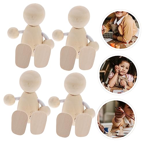 4pcs Wooden Doll Pegs Unfinished Wooden Doll Wood Peg Dolls Doll Pegs DIY Peg Dolls Unfinished Dolls Pegs Graffiti Wooden Doll Blank Peg Dolls Common Ciieeo