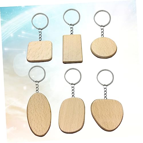 NOLITOY 6pcs Unfinished Wood Sign Wooden Circles Car Key Chain Round Wooden Discs Wood Engraving Keychains Wood Name Tags Keychain Wallet Key Holder NOLITOY