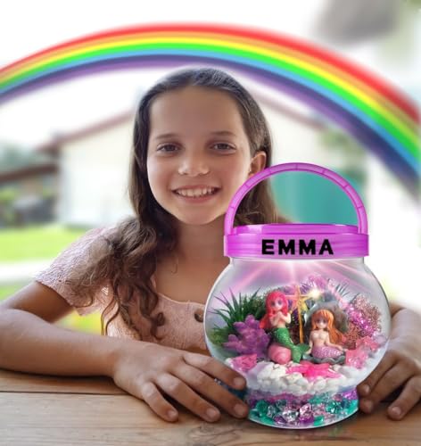 Make Your Own Light-Up Mermaid Terrarium Kit for Kids, Mermaid Gifts for Girls Ages 4 5 6 7 8 9 10 Years and up, DIY Mini Garden Nightlight Project, NUMI'SMILE