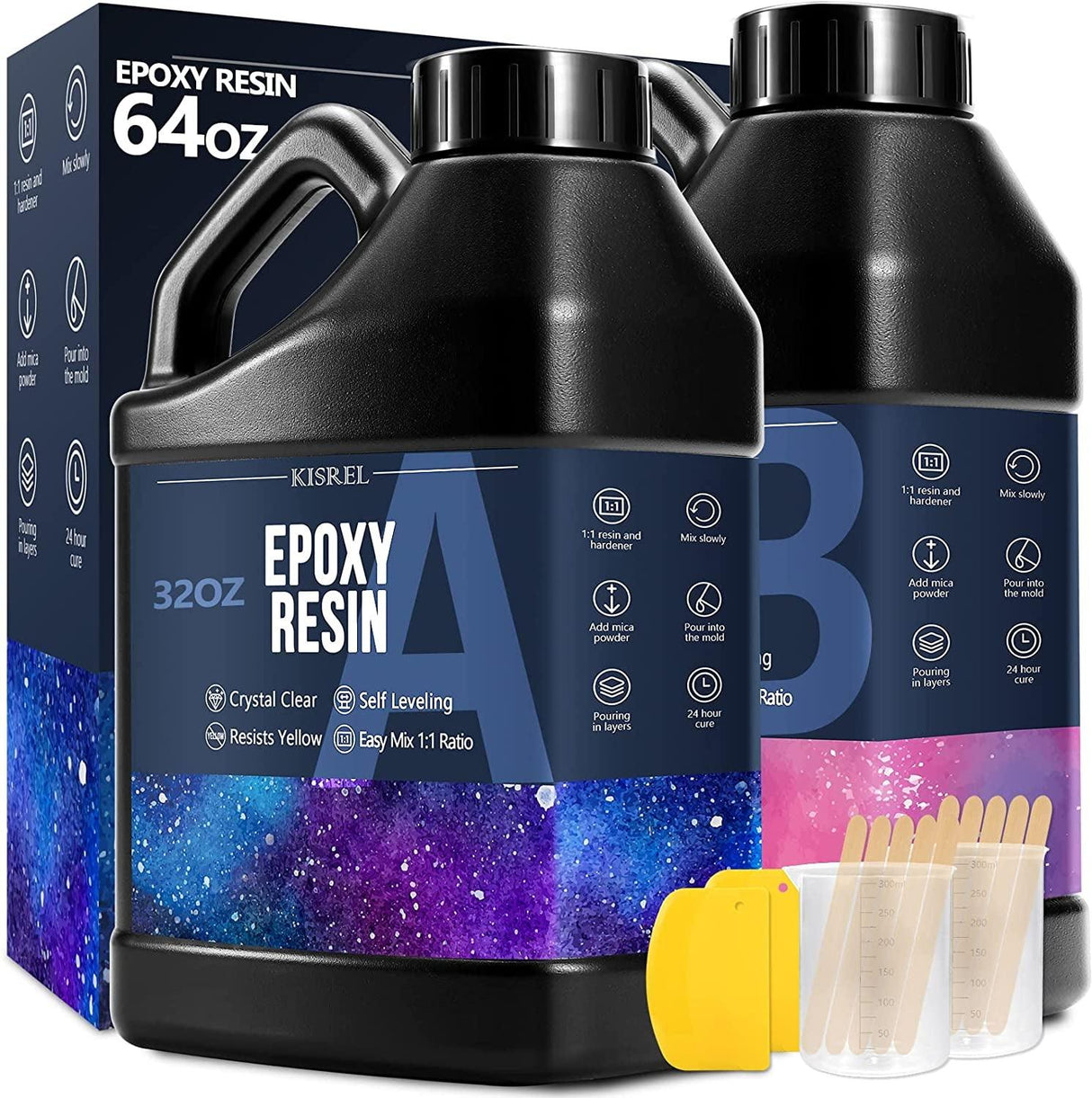 Epoxy Resin 64OZ - Crystal Clear Epoxy Resin Kit - No Yellowing No Bubble Art Resin Casting Resin for Art Crafts, Jewelry Making, Wood & Resin WoodArtSupply