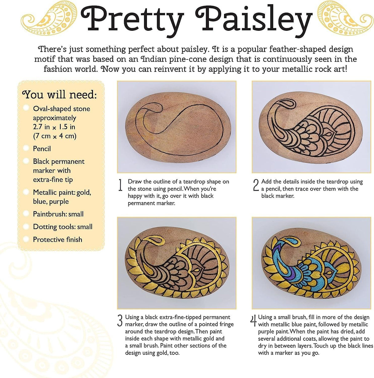 Metallic Rock Painting Box Set - DIY Rock Painting for Adults - Rocks, Brush, Paint Included WoodArtSupply