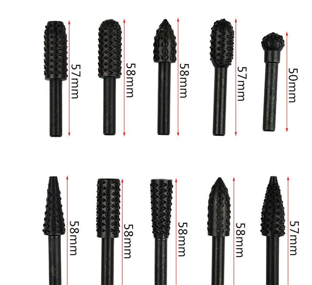 10PCS Woodworking Twist Drill Bits, Wood Carving File Rasp Drill Bits 6.3Mm(1/4") Shank Electrical Tools Woodworking Rasp Chisel Shaped Rotating WoodArtSupply