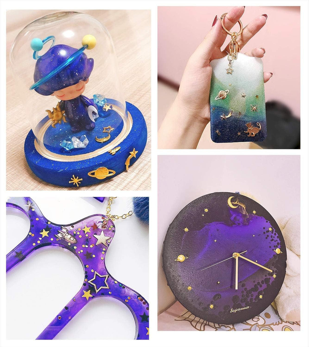 Cosmos Themed Resin Fillers Charms Beads 42Pcs Gold Alloy Star Moon Planet Filling Accessories for Epoxy Resin Craft Jewelry Making (Gold) WoodArtSupply